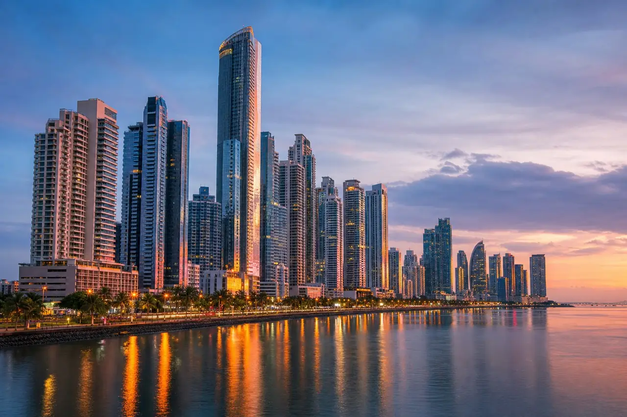 Panama City waterfront at sunset