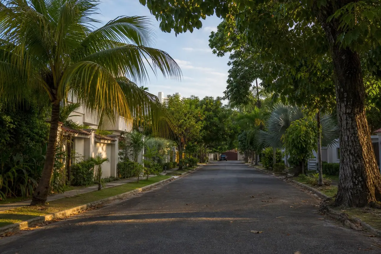 A leafy residential street in Panama