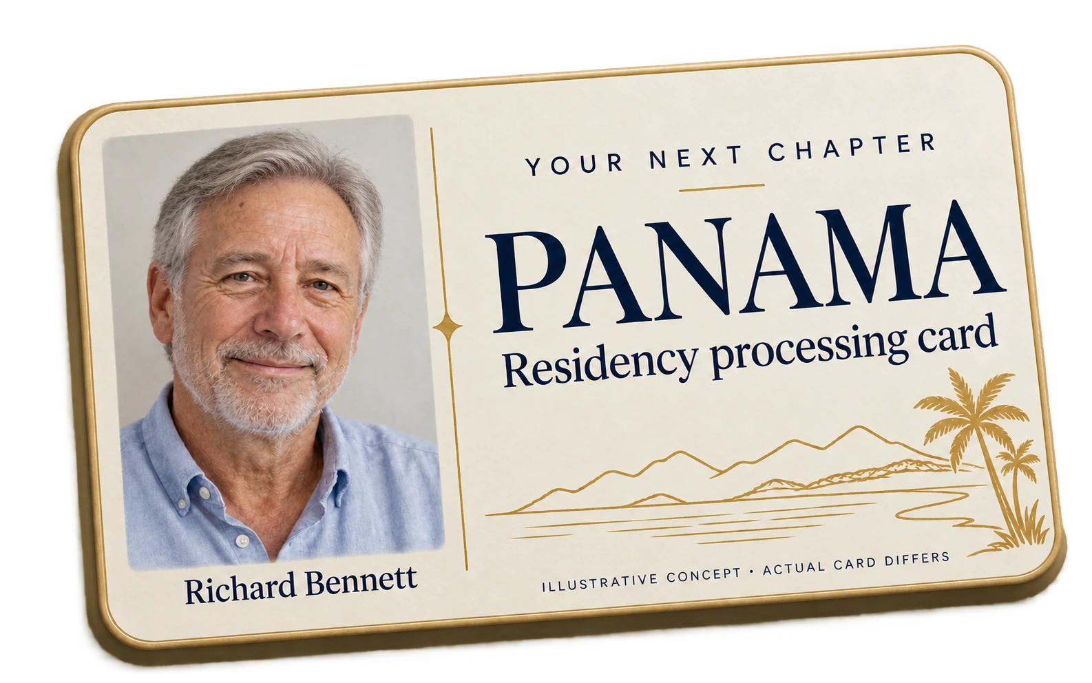 Illustrative Panama residency processing concept card; actual card differs